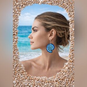 Beautiful coiled hand painted shell earrings rhinestones sterling silver wires